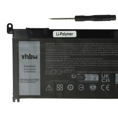 VHBW Notebook Battery for Dell 9W9MX, 3CRH3, 1VX1H, 17368-0027, 0WDX0R - 3650 mAh 11.4 V Li-Polymer