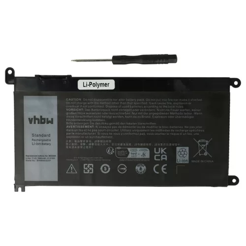 VHBW Notebook Battery for Dell 9W9MX, 3CRH3, 1VX1H, 17368-0027, 0WDX0R - 3650 mAh 11.4 V Li-Polymer