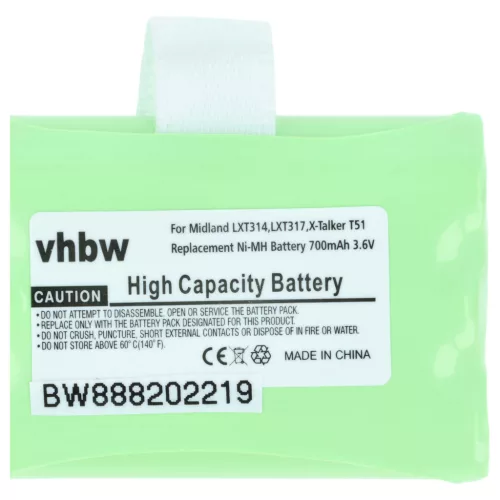 VHBW Radio Akku Midland AVP14, BATT3R - 700 mAh 3,6 V NiMH