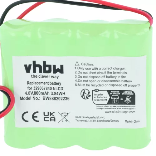 VHBW Notbeleuchtung Akku Schneider 4BD-AA800BT, 329067840, 513141006 - 800 mAh 4,8 V NiCd
