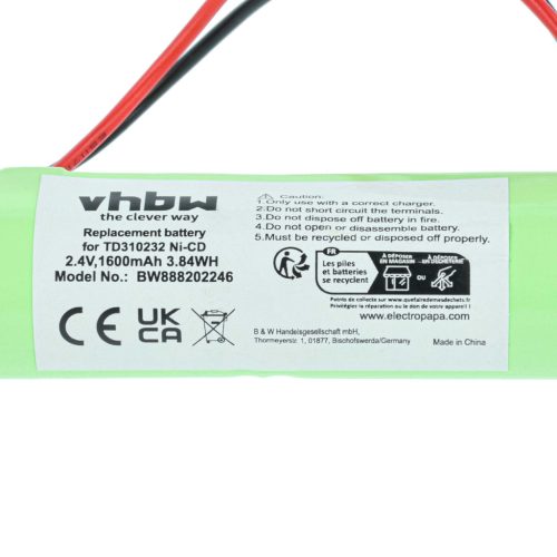 VHBW Notbeleuchtung Akku Schneider TD310232 Ersatz - 1600 mAh 2,4 V NiCd