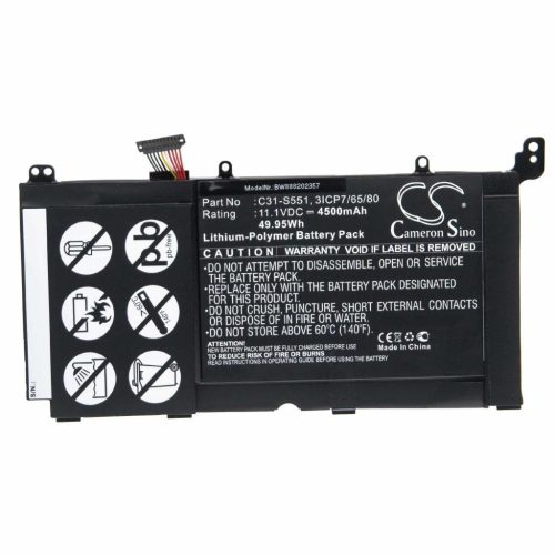 Notebook akkumulátor  Asus S551LB-CJ046H, C31-S551, 3ICP7/65/80 - 4500 mAh 11,1 V Li-polymer