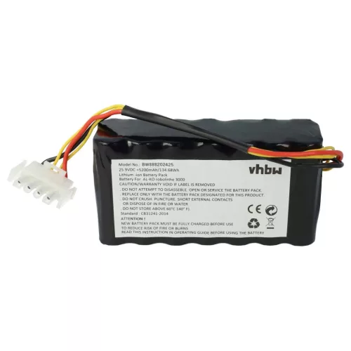 VHBW Al-Ko Lawn Mower Battery 440530, 441188, 474011, 441347, 20196003 - 5200mAh 25.9V Li-Ion