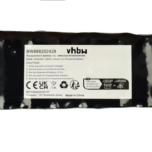 VHBW Robomow MRK6105A Lawn Mower Battery - 5000 mAh 25.6 V LiFePO4, Black