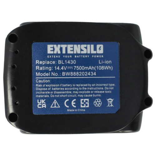 VHBW Elektromos kéziszerszámgép akkumulátor Makita 194065-3, BL1415, BL1430, 194066-1 - 7500 mAh, 14,4 V, Li-Ion 