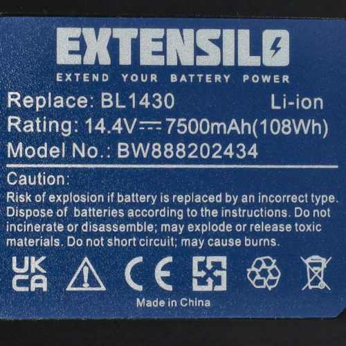VHBW Elektromos kéziszerszámgép akkumulátor Makita 194065-3, BL1415, BL1430, 194066-1 - 7500 mAh, 14,4 V, Li-Ion 