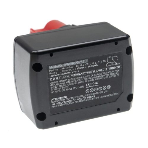 VHBW Electric Hand Tool Battery Milwaukee 48-11-2402, 48112401, 48-11-2401 - 7500 mAh, 12 V, Li-Ion