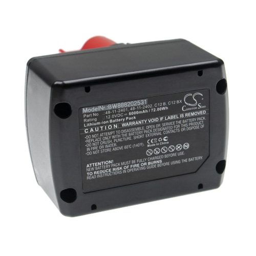 Elektromos kéziszerszámgép akkumulátor Milwaukee 48-11-2402, 48112401, 48-11-2401 - 6000 mAh, 12 V, Li-Ion 