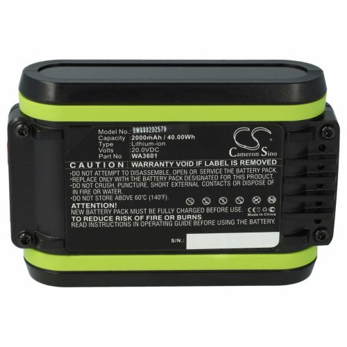 VHBW Lawn Mower Battery Worx WA3601 - 2 Ah 20 V Li-Ion, Black - Gardening Tool