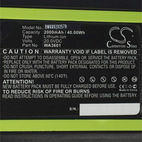 VHBW Lawn Mower Battery Worx WA3601 - 2 Ah 20 V Li-Ion, Black - Gardening Tool