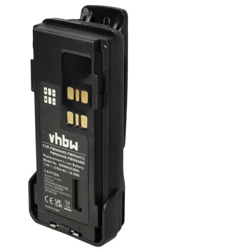 VHBW Motorola PMNN4409, PMNN4406BR, PMNN4406 Radioakku - 3350 mAh 7,4 V Li-Ion + Gürtelclip