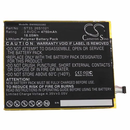 VHBW Battery for Tablet Amazon 26S1021, 58-000303, 58-000313, ST33 - 4750 mAh 3.8 V Li-polymer