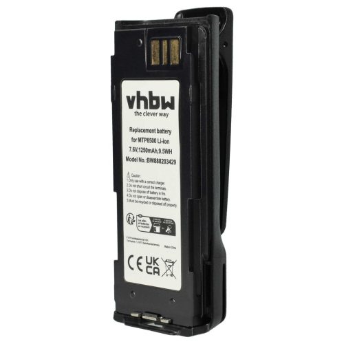 VHBW Radio Akku Motorola NNTN8570B, NNTN8570A, NNTN8570 - 1250 mAh 7,6 V Li-Ion + Gürtelclip