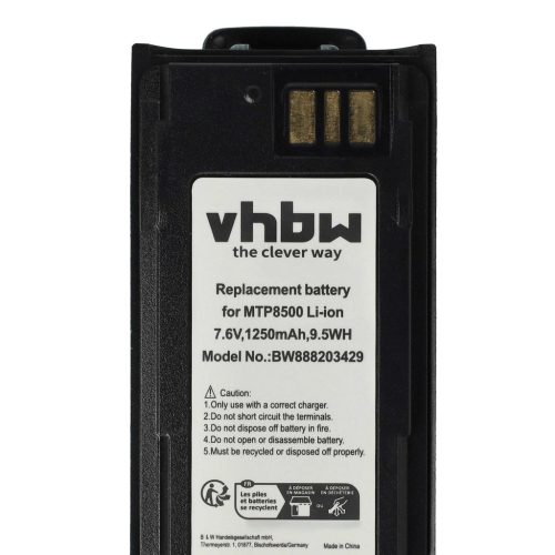 VHBW Radio Akku Motorola NNTN8570B, NNTN8570A, NNTN8570 - 1250 mAh 7,6 V Li-Ion + Gürtelclip