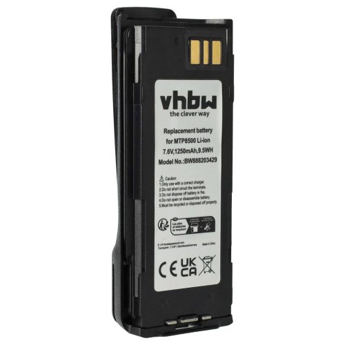 VHBW Radio Akku Motorola NNTN8570B, NNTN8570A, NNTN8570 - 1250 mAh 7,6 V Li-Ion + Gürtelclip