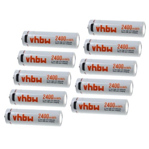 VHBW AAA Mikro Akkumulátor - 650 mAh 1,5 V Li-Ion + Micro-USB Csatlakozás