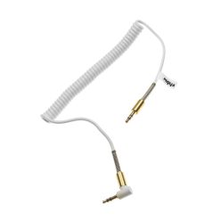   VHBW 3,5 mm AUX Audio Kabel Jack Adapter, Stecker-Stecker, Vergoldet, Rechtwinklig, Gold/Weiß