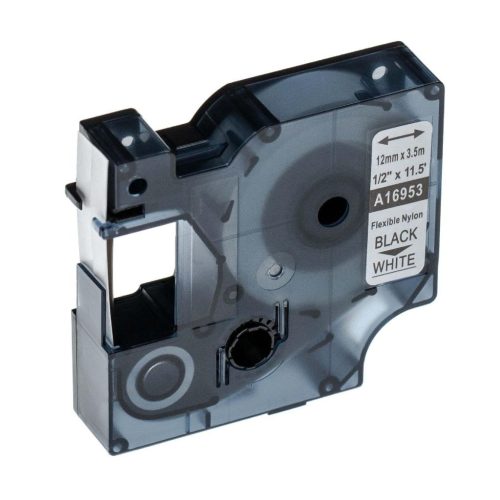 VHBW Dymo 16953, S0718040 Címkeszalag - 12 mm, Fekete-Fehér, Rugalmas