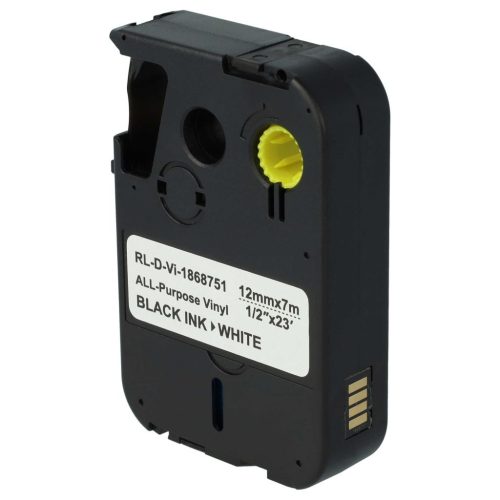 VHBW Dymo 1868751 Helyettesítő Címkeszalag - 12mm Fekete-Fehér, Univerzális Vinil