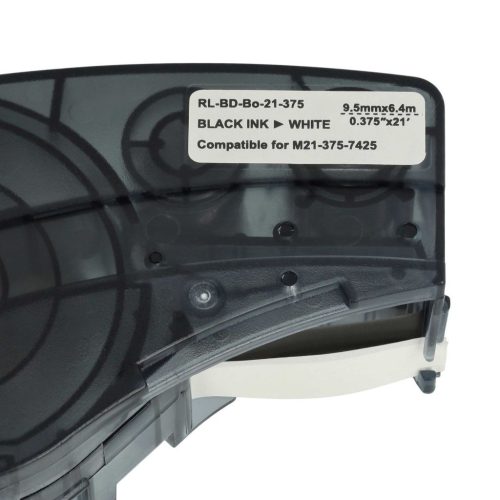 VHBW Brady M21-375-7425 Címkeszalag, 9,5 mm, Fekete-Fehér, Polipropilén