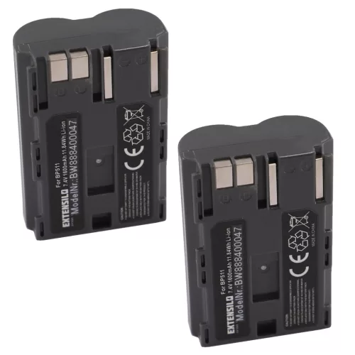 VHBW Kamera Akku BP-508, BP-535, BP-511A, BP-511, BP-522, BP-512, BP-514 - 1600 mAh 7,4 V Li-Ion