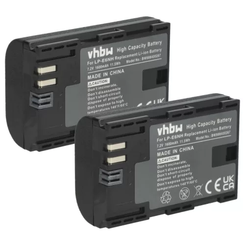 VHBW Akku Canon LP-E6, LP-E6NH - 1600 mAh 7,2 V Li-Ion