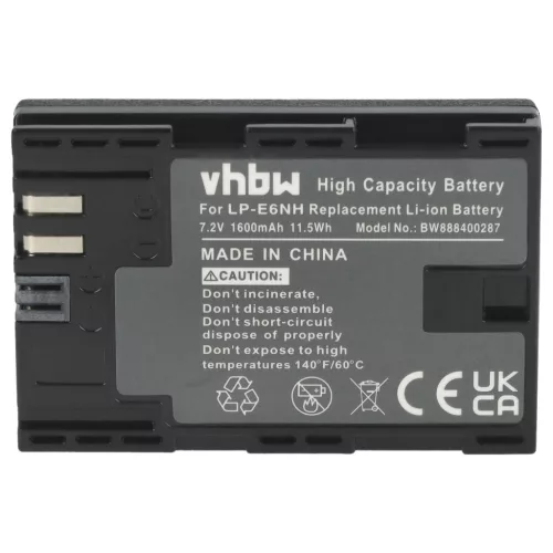 VHBW Akku Canon LP-E6, LP-E6NH - 1600 mAh 7,2 V Li-Ion