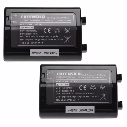 EXTENSILO 2 db Nikon EN-EL4 / EN-EL4a / EN-EL4e Li-ion akkumulátor – 3350 mAh, 11,1 V