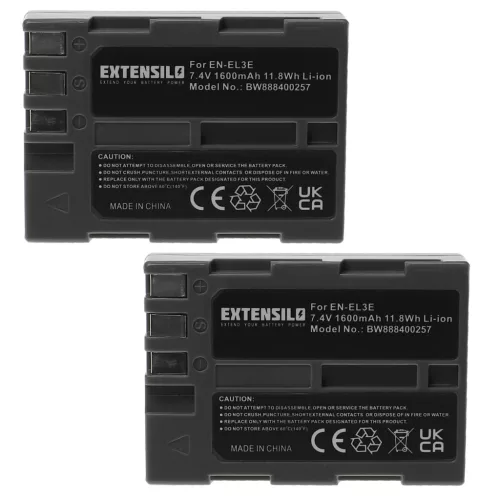 VHBW Camera Battery EN-EL3e - 1600 mAh 7.4 V Li-Ion
