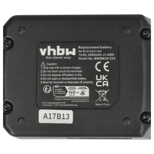 VHBW Electric Tool Battery Hilti B 12/4.0, B 12/2.6 - 2000 mAh 10.8 V Li-Ion