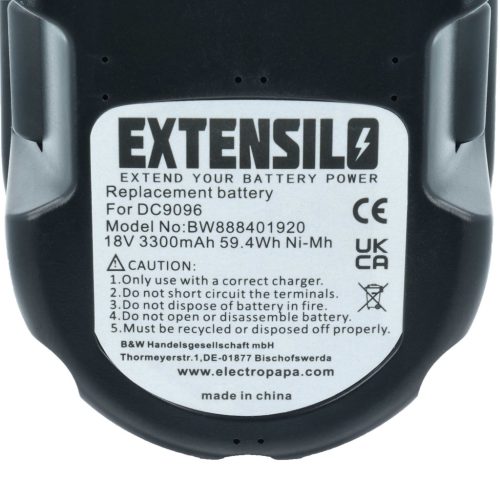 VHBW Electric Tool Battery DE9096, DE9095, DE9039, DC9096, DC9099 - 3300 mAh 18 V NiMH