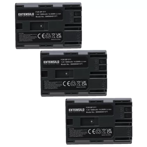 VHBW Kamera Akku BP-535, BP-512, BP-511A, BP-522, BP-514, BP-511, BP-508 - 1900 mAh 7,4 V Li-Ion