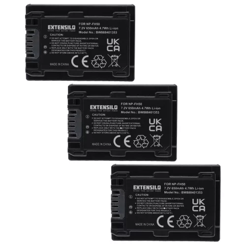 VHBW Kamera Akku NP-FH70, NP-FH40, NP-FH100, NP-FH50 - 650 mAh 7,2 V Li-Ion