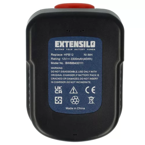 VHBW Electric Tool Battery A12EX, A1712, A12-XJ, A12, A12E - 3300 mAh 12 V NiMH
