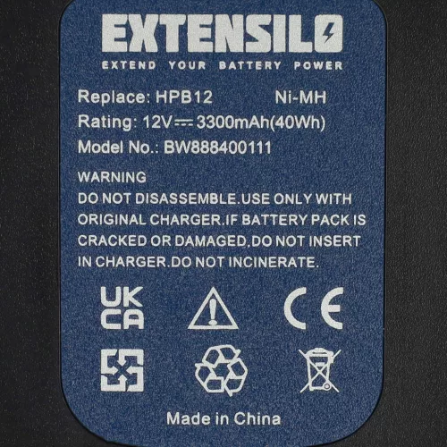 VHBW Electric Tool Battery A12EX, A1712, A12-XJ, A12, A12E - 3300 mAh 12 V NiMH