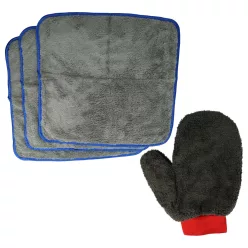   VHBW Car Care Kit - 3x 380 GSM Microfiber Cloths, 1x Wash Mitt