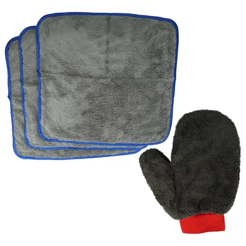 VHBW Car Care Kit - 3x 380 GSM Microfiber Cloths, 1x Wash Mitt