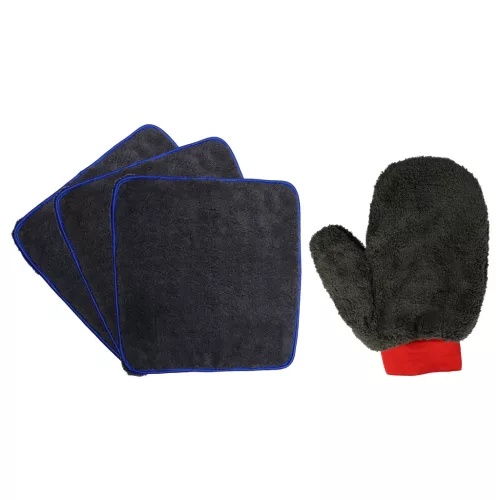 VHBW Car Care Kit - 3x 1200 GSM Microfiber Cloths, 1x Washing Glove