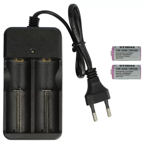 VHBW Dual Charger for CR123A Batteries - 800 mAh 3.6 V Li-Ion