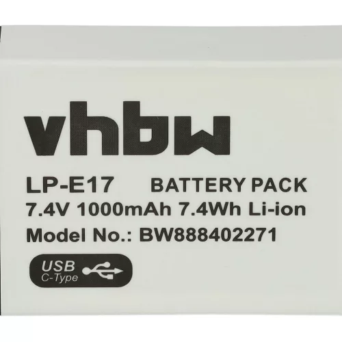 VHBW Akku Canon LP-E17 Ersatz - 1000 mAh 7,4 V Li-Ion