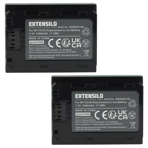 VHBW Camera Battery NP-FZ100 - 2400 mAh 7.2 V Li-Ion