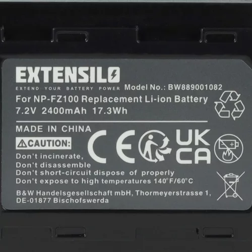 VHBW Camera Battery NP-FZ100 - 2400 mAh 7.2 V Li-Ion