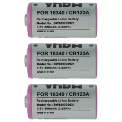   VHBW Universeller Akku 16340, DL123A, CR123R, CR17335, EL123AP, CR17345, CR123A - 800 mAh 3,6 V Li-Ion