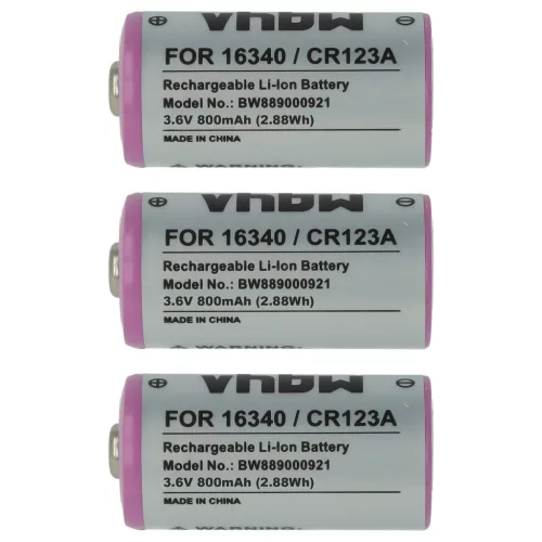 VHBW Universeller Akku 16340, DL123A, CR123R, CR17335, EL123AP, CR17345, CR123A - 800 mAh 3,6 V Li-Ion