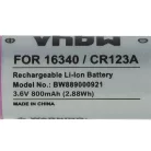 VHBW Universeller Akku 16340, DL123A, CR123R, CR17335, EL123AP, CR17345, CR123A - 800 mAh 3,6 V Li-Ion