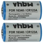 VHBW Akku 16340, DL123A, CR123R, CR17335, EL123AP, K123LA, CR17345, CR123A - 700 mAh 3,6 V Li-Ion