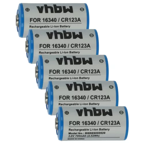 VHBW Battery 16340, DL123A, CR123R, CR17335, EL123AP, K123LA, CR17345, CR123A - 700 mAh 3.6 V Li-Ion