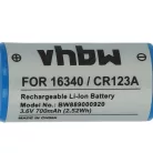 VHBW Battery 16340, DL123A, CR123R, CR17335, EL123AP, K123LA, CR17345, CR123A - 700 mAh 3.6 V Li-Ion