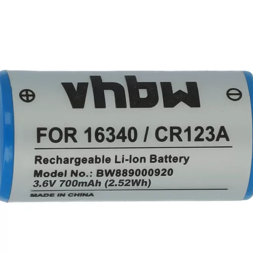 VHBW Battery 16340, DL123A, CR123R, CR17335, EL123AP, K123LA, CR17345, CR123A - 700 mAh 3.6 V Li-Ion