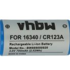 VHBW Akku 16340, DL123A, CR123R, CR17335, EL123AP, K123LA, CR17345, CR123A - 700 mAh 3,6 V Li-Ion